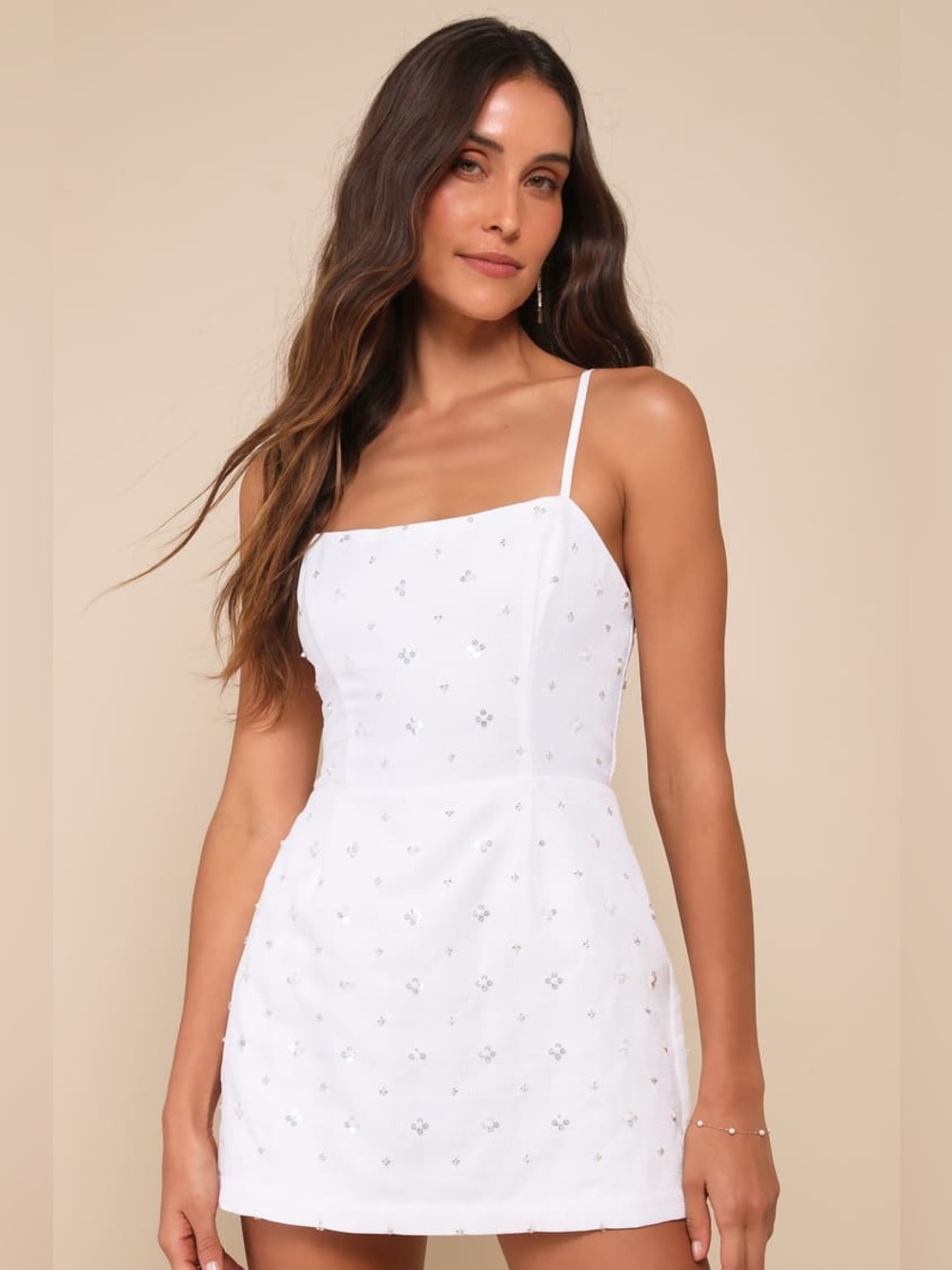 Lulu’s NWT Perfect Ivory Sequin Sleeveless Skort Romper Medium Bridal Wedding